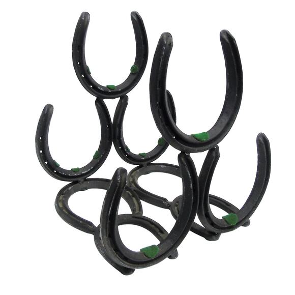 Horse Shoe Art Wine Rack 10 Iron Horseshoes Bottle Holder Stand Western Decor - Picture 1 of 6
